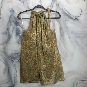 Tahari gold metallic tank top with gold chains sleeveless blouse